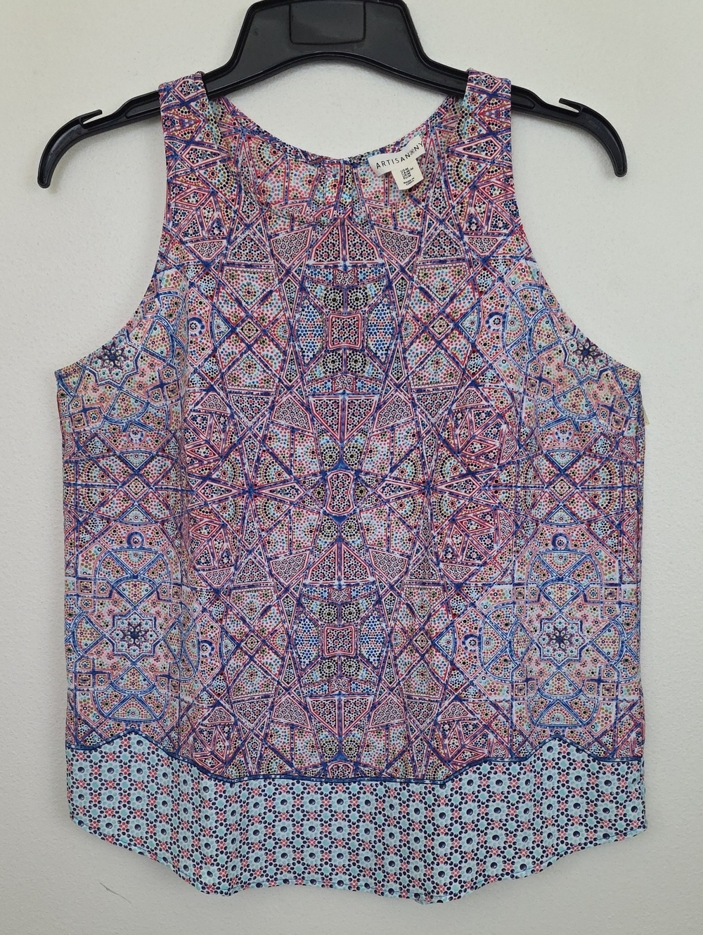 Artisan NY Geometric Red, Blue & Teal Sleeveless Button Closure Womens M